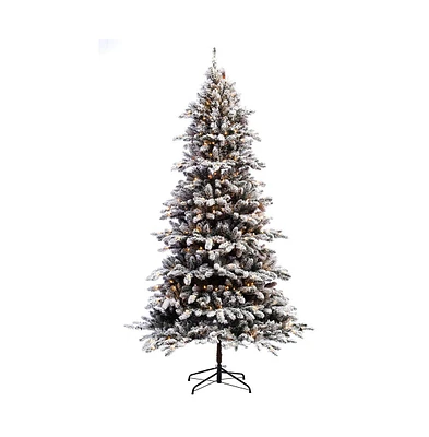 Puleo 6.5FT Pre-Lit Flocked Birmingham Fir Artificial Christmas Tree