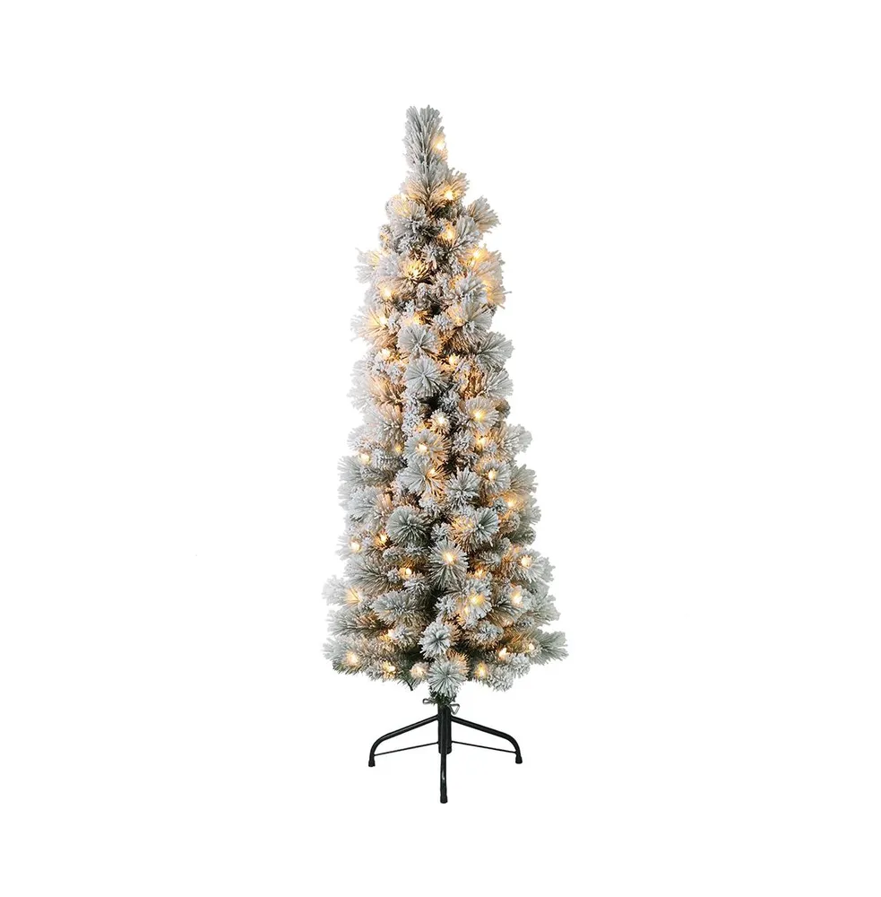 Puleo International ft. Pre-Lit Flocked Patagonia Pine Pencil Artificial Christmas Tree with Ul- Listed Clear Lights