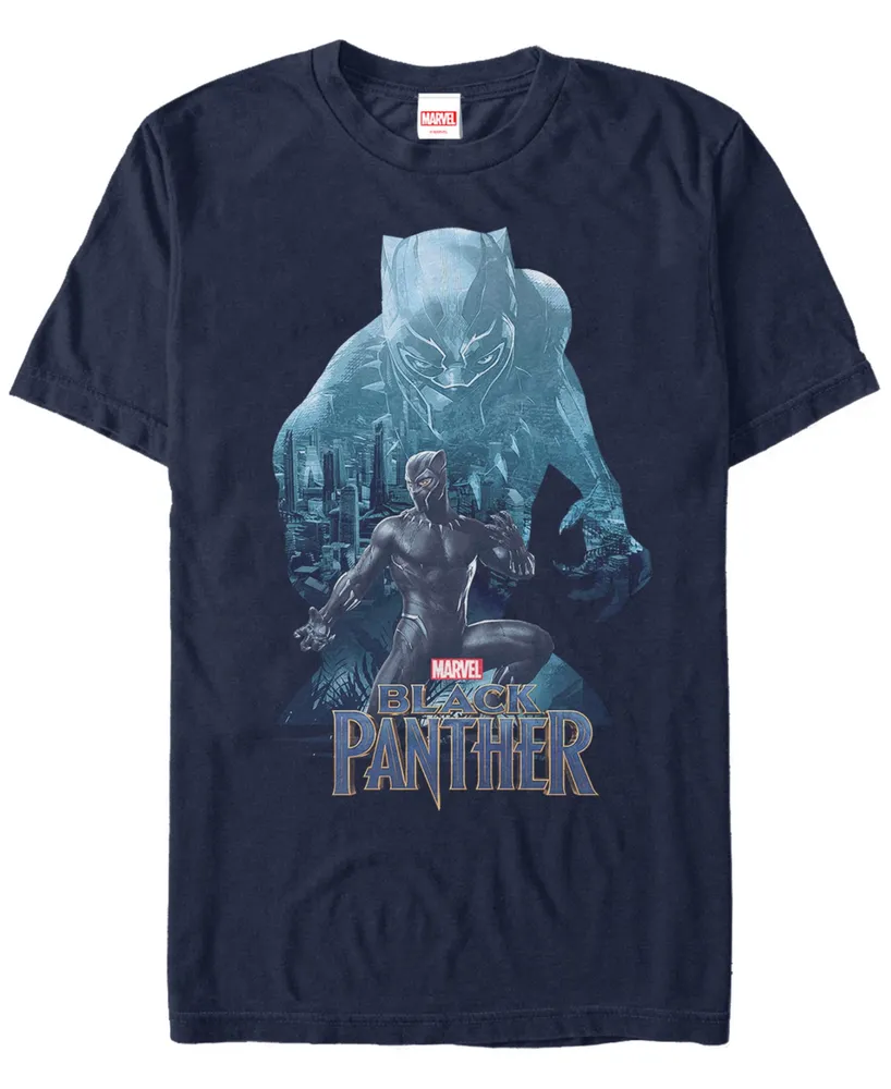 Marvel Men's Black Panther Blue Silhouette Pose Short Sleeve T-Shirt