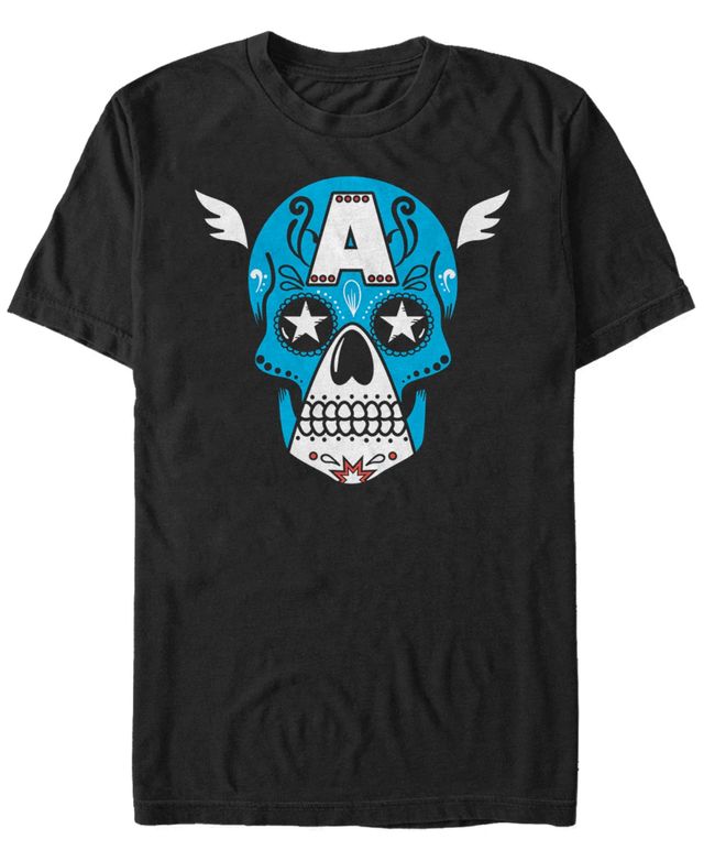 Marvel Men's Captain America Sugar Skull Big Face Mask Short Sleeve T-Shirt