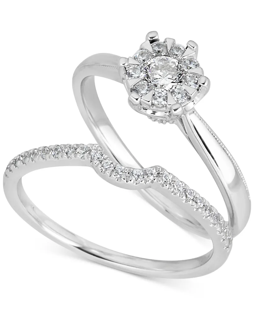 Diamond Cluster Bridal Set (1/2 ct. t.w.) in 14k White Gold