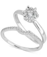 Diamond Cluster Bridal Set (1/2 ct. t.w.) in 14k White Gold