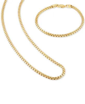 Esquire Men's Jewelry 2-Pc. Set Box Link 22" Chain Necklace and Bracelet 14k Gold-Plated Sterling Silver, Created for Macy's (Also available Ste