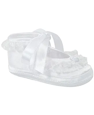 Baby Deer Girl Satin Slipper with Lace Trim and Tie