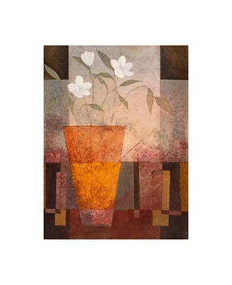 Pablo Esteban White Flowers in Orange Vase Canvas Art - 19.5" x 26"