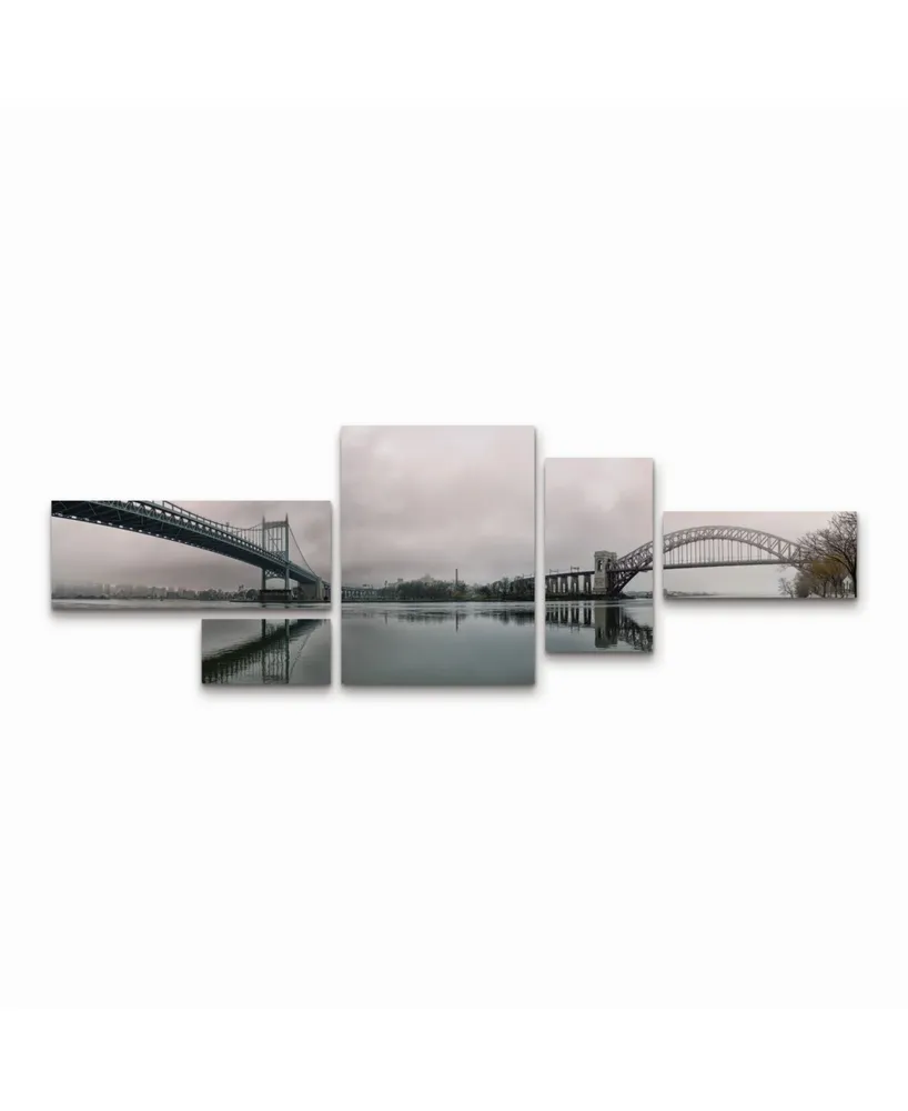 David Ayash Bridges of the East River Nyc Multi Panel Art Set 5 Piece - 19" x 41.5"