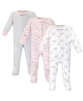 Hudson Baby Baby Girls Cotton Zipper Sleep and Play 3pk, Cloud Pink