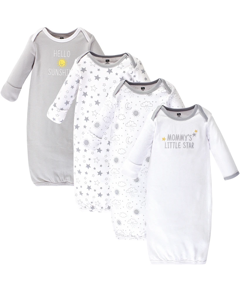 Hudson Baby Cotton Gowns, Star and Moon, 4 Pack, 0-6 Months