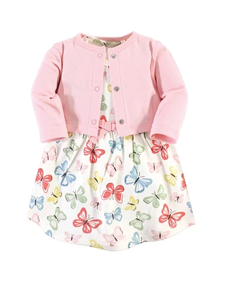 Touched by Nature Baby Girls Baby Cotton Dress and Cardigan 2pc Set, Butterflies