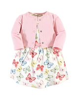 Touched by Nature Baby Girls Baby Cotton Dress and Cardigan 2pc Set