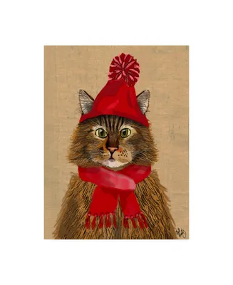 Fab Funky Maine Coon Cat in Red Canvas Art