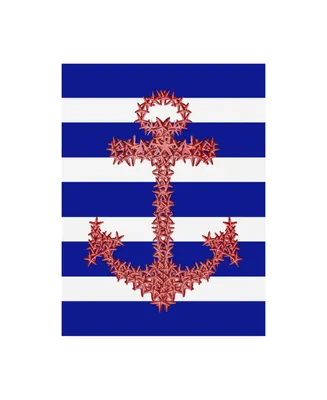 Fab Funky Red Starfish Anchor on Blue and White Canvas Art