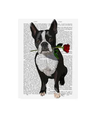 Fab Funky Boston Terrier with Rose in Mouth Canvas Art