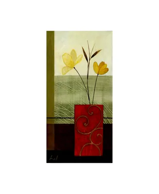 Pablo Esteban Red Ornate Vase Yellow Canvas Art