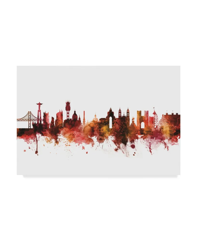 Michael Tompsett Lisbon Portugal Skyline Red Canvas Art
