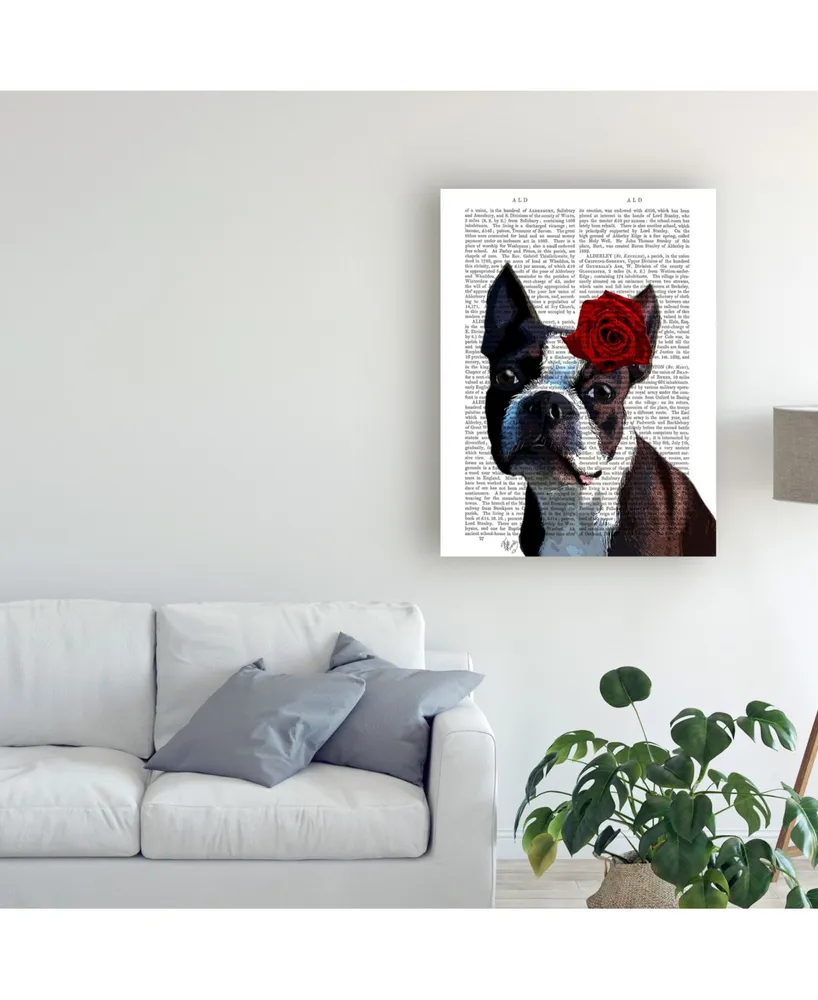 Fab Funky Boston Terrier with Rose on Head in Book Canvas Art