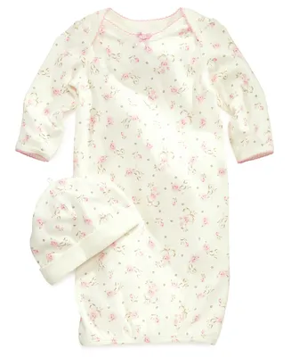 Little Me Baby Girls Vintage Rose Print Gown and Beanie, 2 Piece Set