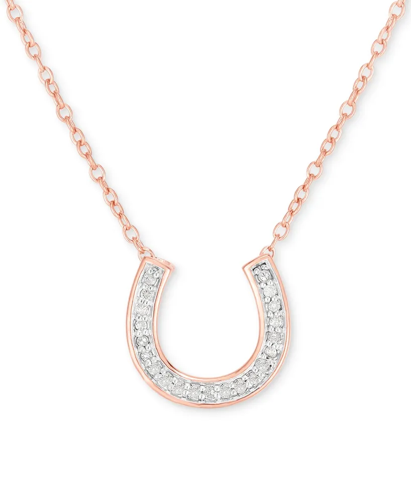 Macy's Diamond Horseshoe 18 Pendant Necklace (1/10 ct. t.w.) in 14k Rose  Gold-Plated Sterling Silver - Rose Gold