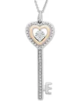 Diamond Heart Key 18" Pendant Necklace (1/10 ct. t.w.) in Sterling Silver & 14k Gold-Plate