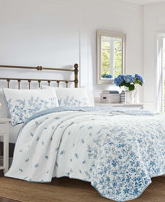 Laura Ashley Flora Cotton Reversible Piece Quilt Set