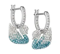 Swarovski Silver-Tone Crystal Swan Dangle Hoop Earrings