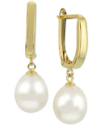 Cultured Freshwater Pearl (9mm) Leverback Drop Earrings in 14k Gold