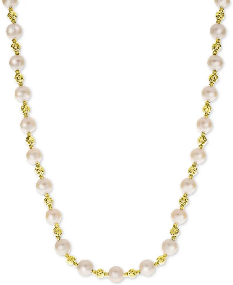 Cultured Freshwater Pearl (8mm) & Bead 18" Collar Necklace in 14k Gold-Plated Sterling Silver