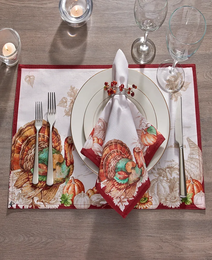 Elrene Holiday Turkey Bordered Fall Placemat, Set of 4