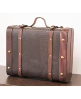 Vintiquewise Decorative Wooden Leather Suitcase