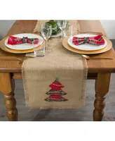 Design Imports Embroidered Tree Burlap Table Runner