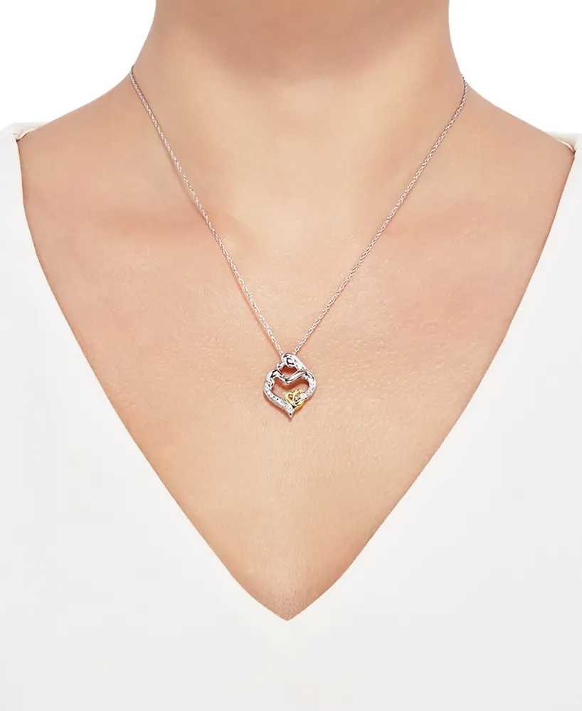 Mother and Infant Diamond Pendant Necklace in 14k Gold and Sterling Silver (1/10 ct. t.w.)