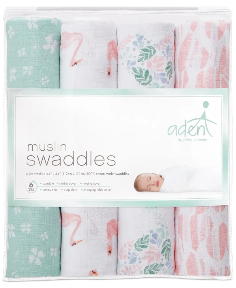 aden by aden + anais Baby Girls Printed Muslin Swaddles, Pack of 4