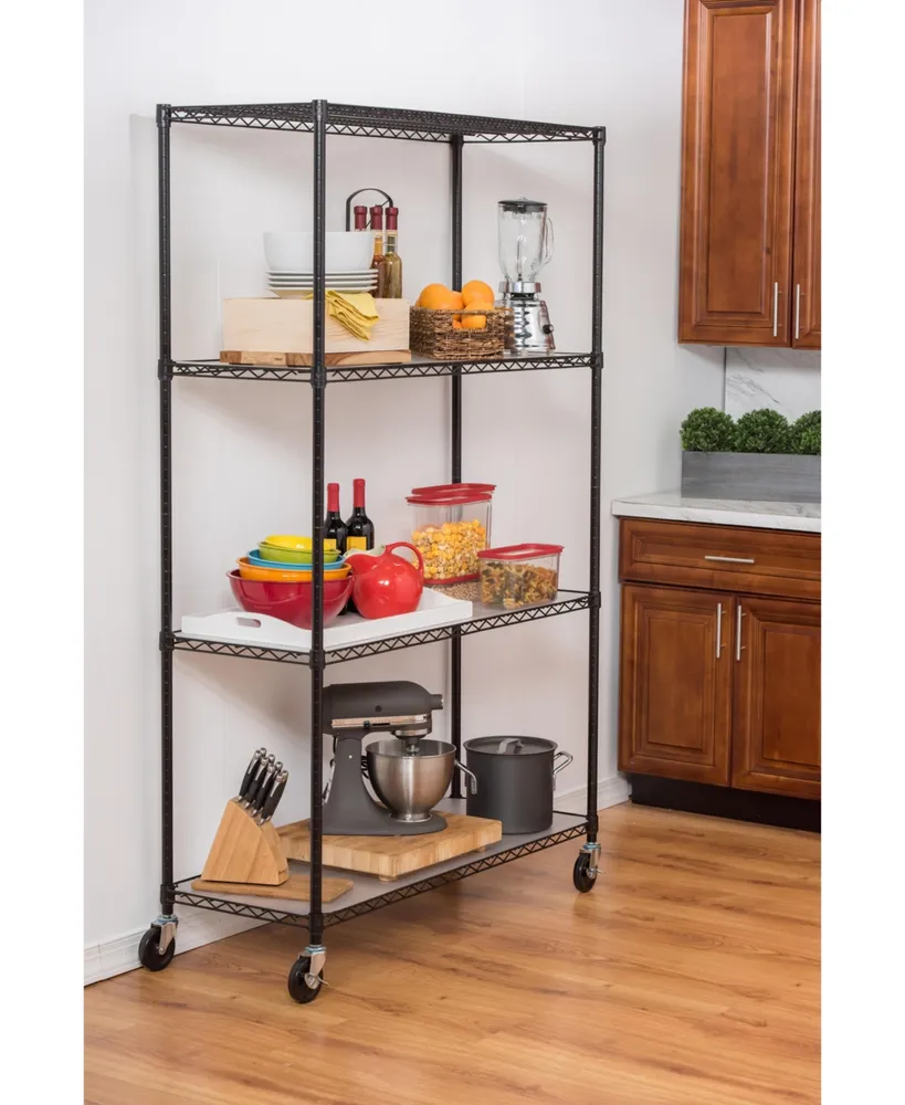 Trinity 4-Tier Wire Shelving Rack with Nsf Includes Wheels and Liners