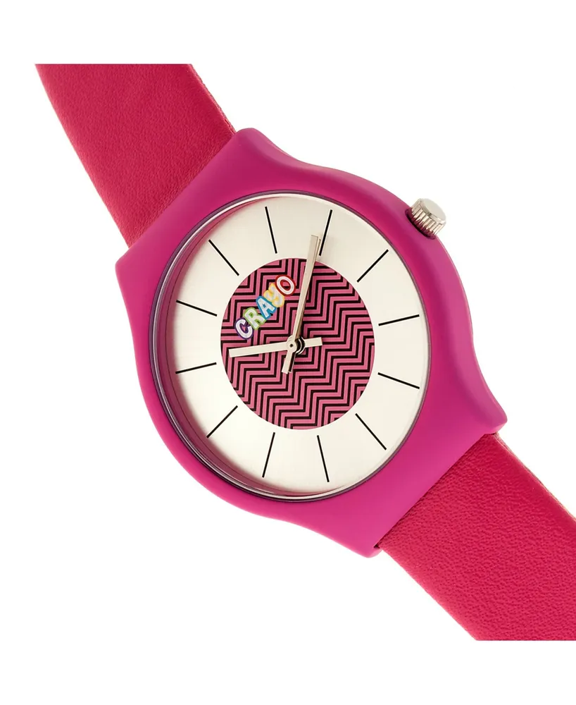 Crayo Unisex Trinity Hot Pink Leatherette Strap Watch 36mm