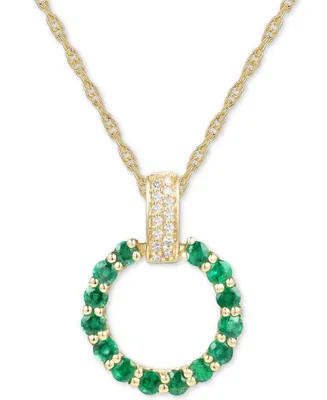 Gemstone & Diamond (1/20 ct. t.w.) Circle 18" Pendant Necklace 14k Gold