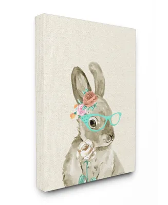 Stupell Industries Woodland Bunny with Cat Eye Glasses Canvas Wall Art