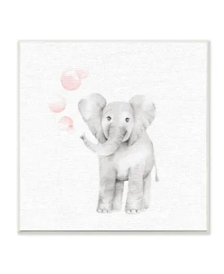 Stupell Industries Baby Elephant Pink Bubbles Linen Look Wall Plaque Art, 12" x 12"