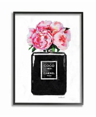 Stupell Industries Glam Perfume Bottle Flower Black Peony Pink Wall Art Collection