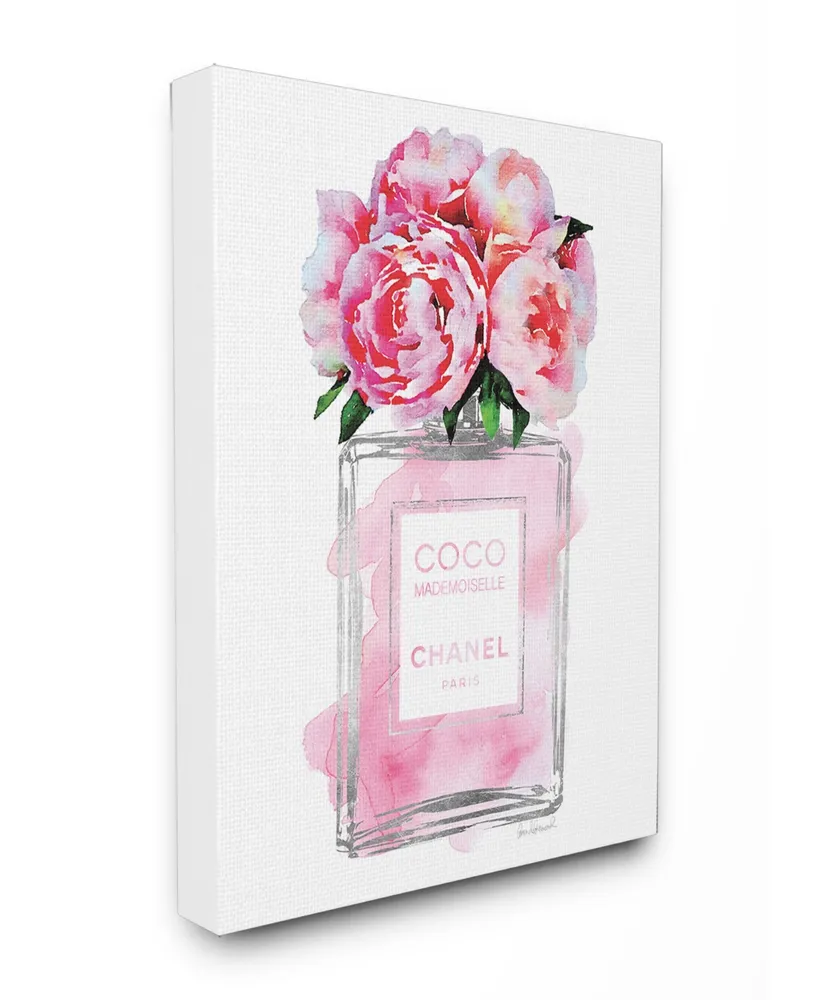Stupell Industries Glam Perfume Bottle V2 Flower Silver Pink Peony Canvas Wall Art