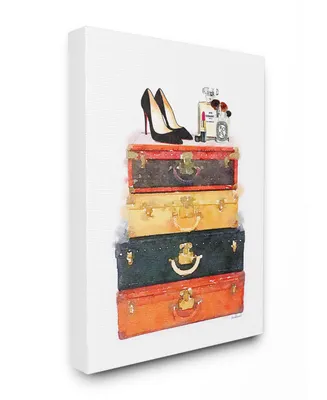 Stupell Industries Luggage Stack Shoes and Makeup Canvas Wall Art, 24" x 30"