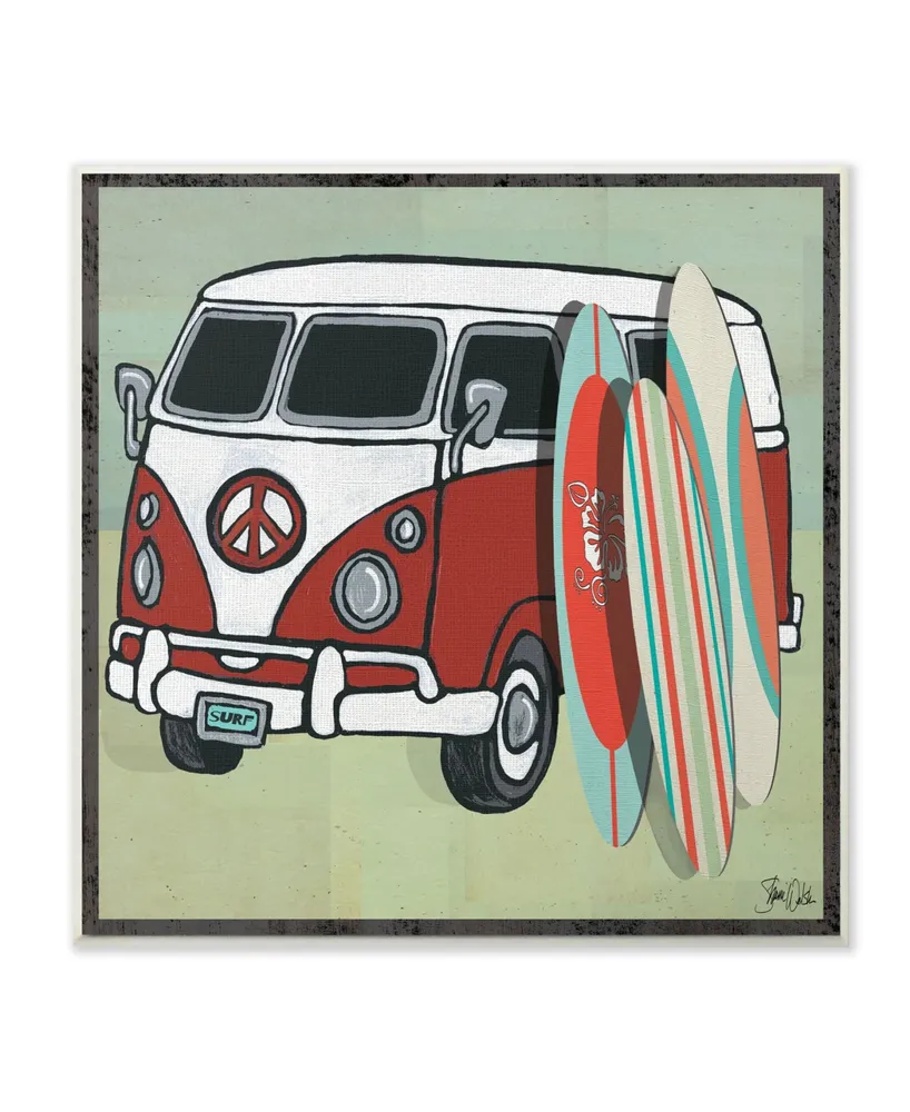 Stupell Industries Peace Van Surfing Wall Plaque Art, 12" x 12"