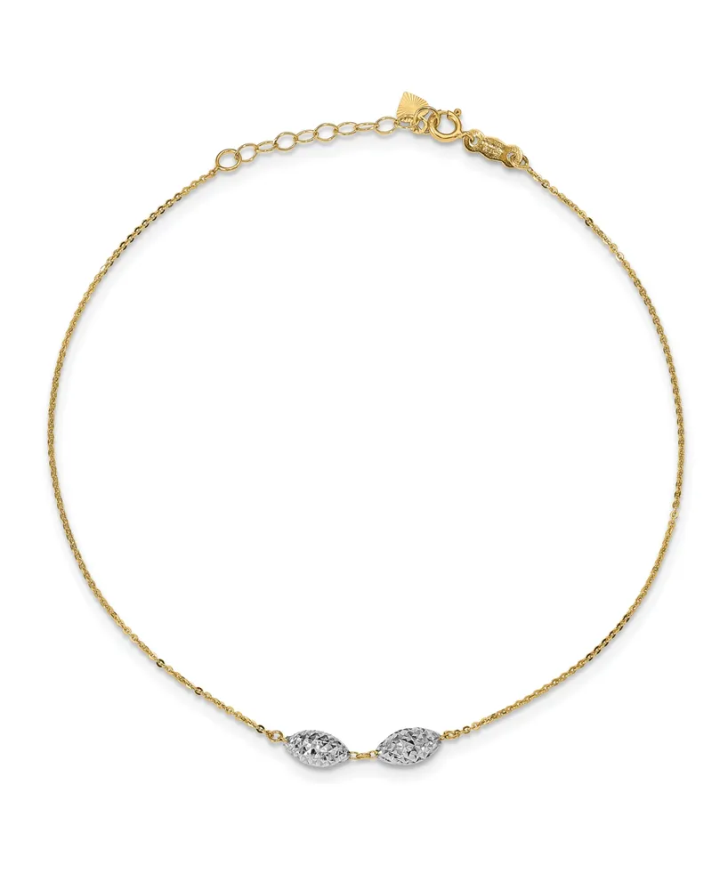 Puff Rice Bead Anklet in 14k White and Yellow Gold