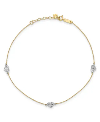 Puff Heart Anklet with 1" Anklet in 14k Yellow and White Gold