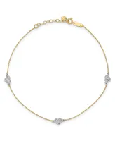 Puff Heart Anklet with 1" Anklet in 14k Yellow and White Gold