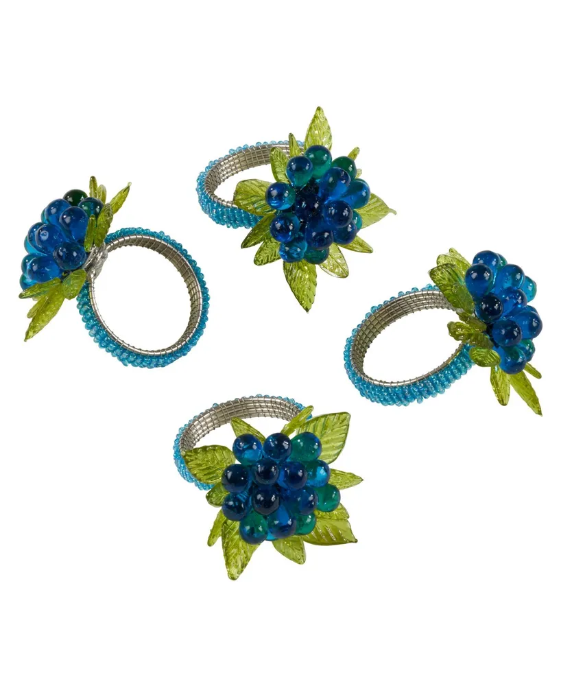 Saro Lifestyle Flower and Leaves Design Beaded Napkin Ring, Set of 4