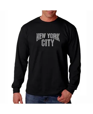 La Pop Art Men's Word Long Sleeve T-Shirt- New York City Neighborhoods