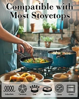 Cook N Home Nonstick Saute Fry Pan Skillet Set, 8, 9.5, and 11-Inch Kitchen Cooking Frying Saute Pan, Induction Compatible, Turquoise, 3-Piece