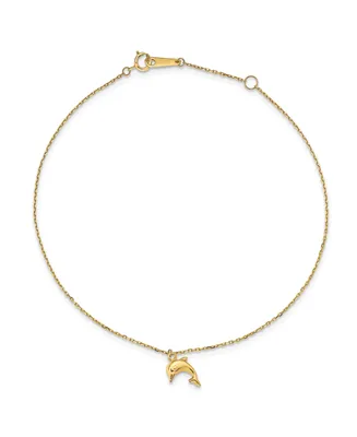 Dolphin Charm Anklet in 14k Yellow Gold