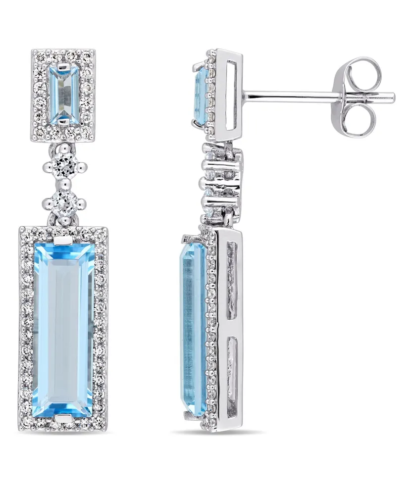 Baguette Cut Blue Topaz (4-1/5 ct. t.w.) and Diamond (1/3 ct. t.w.) Drop Earrings in 14k White Gold