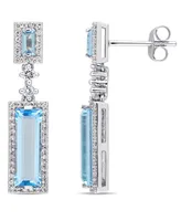 Baguette Cut Blue Topaz (4-1/5 ct. t.w.) and Diamond (1/3 ct. t.w.) Drop Earrings in 14k White Gold